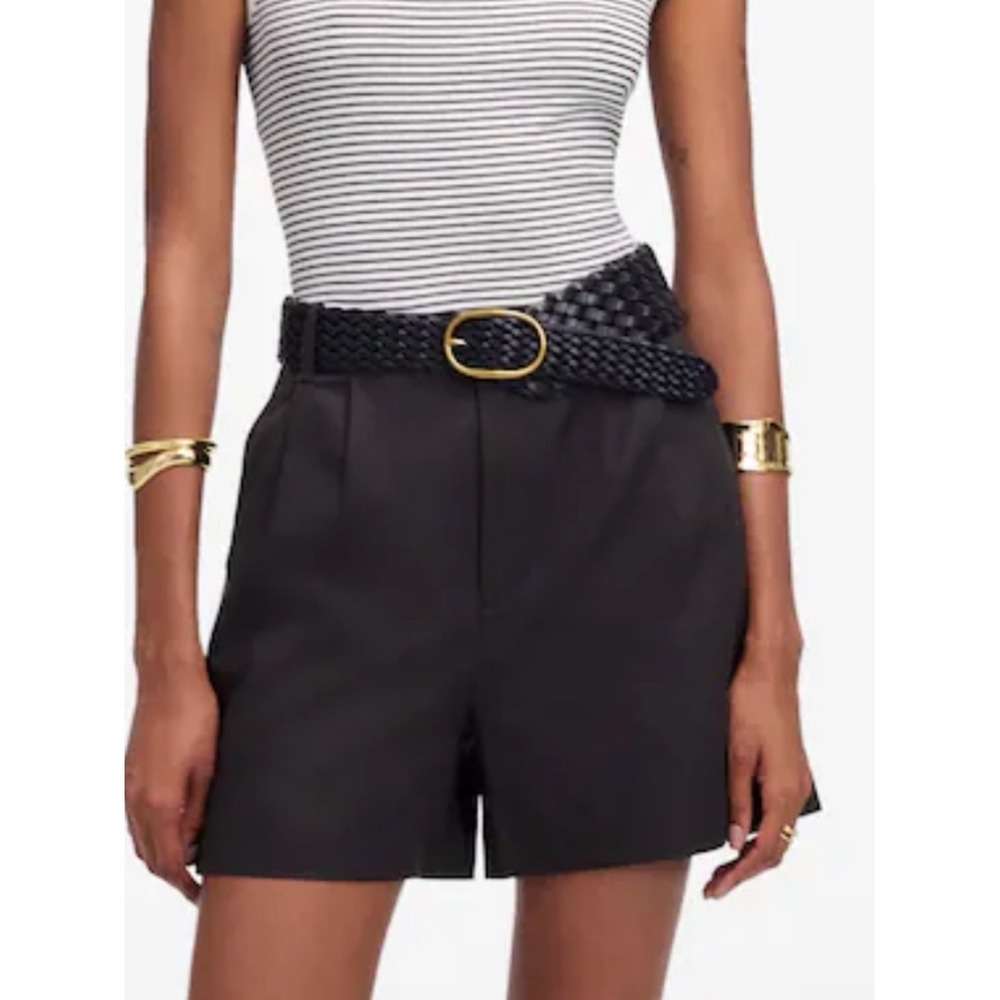 Madewell Drapey Twill Pleated Shorts Jet Black Linen Blend Size 8